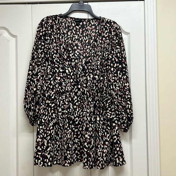 Torrid black and brown animal print faux wrap top with tie - Picture 1 of 4